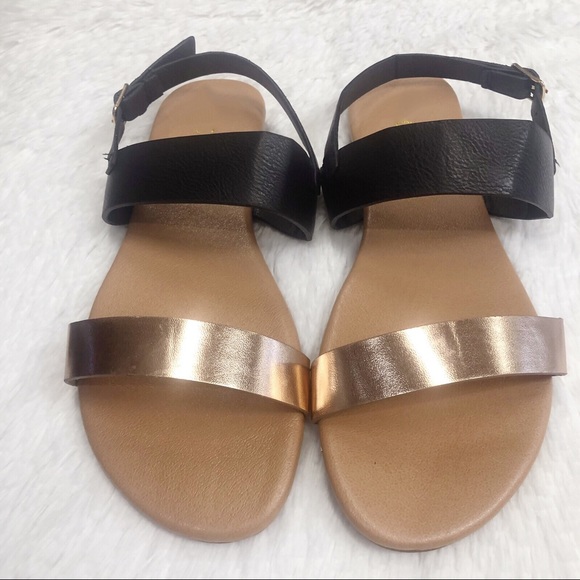 Black-Gold Double-Strap Flat Sandal - Picture 5 of 5